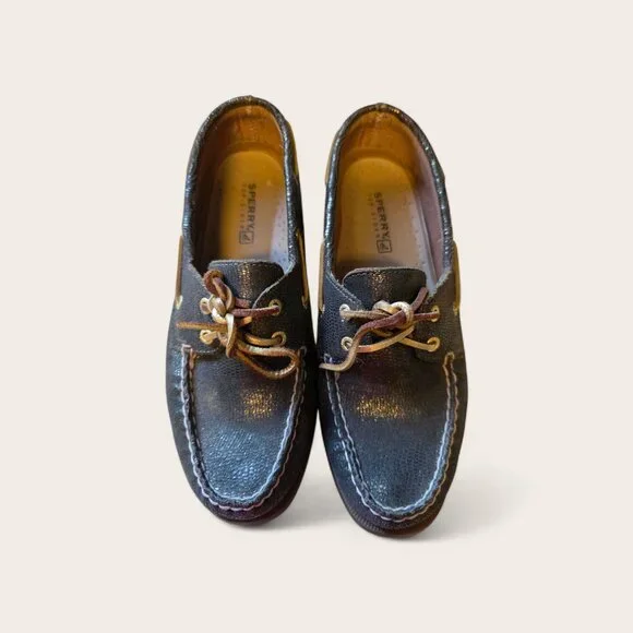 EXCELLENT Sperry Gold Cup Metallic Gold-Infused Leather Boat Shoes-Man7.5/Woman9 - Picture 1 of 4